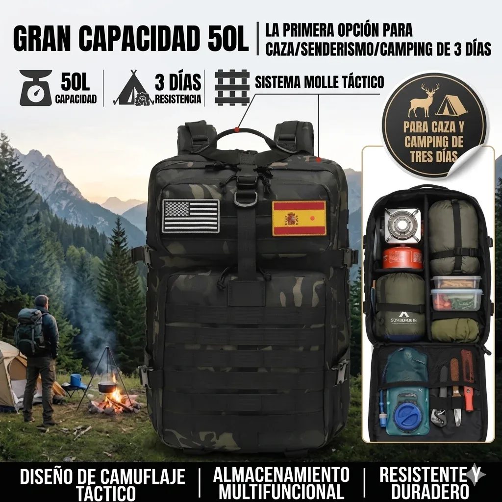 sac à dos tactique militaire 32l/50l, grand sac d'assaut pour le camping et la randonnée, sac à dos durable pour hommes, sac à dos de voyage et de travail