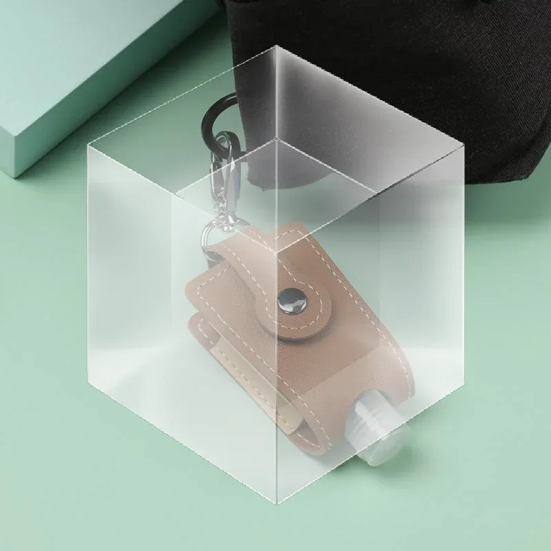 porte-désinfectant pour les mains en cuir pu avec porte-clés en métal, flacon vide rechargeable, s'adapte à la pochette, au sac à dos, aux clés