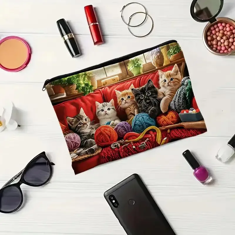pochette multifonctionnelle à fermeture éclair, jolie pochette de maquillage en forme de chat pour femmes, rangement de bijoux, petit sac de rangement de voyage, 1 pièce