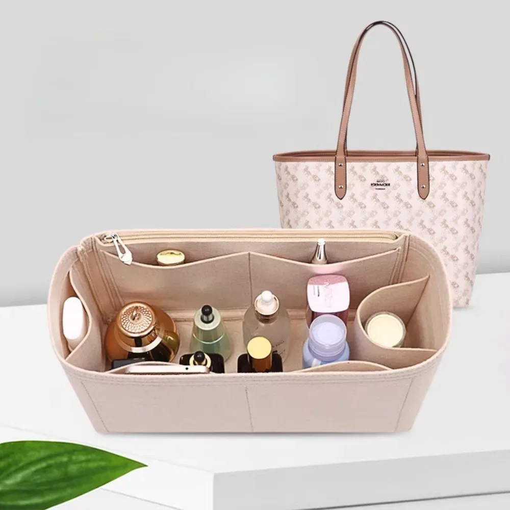 organisateur de sac à main pour coach central tote, avec fermeture éclair, séparateur de sac à main, formeur de sac à main, doublure avec plusieurs poches, sac de rangement pour le maquillage