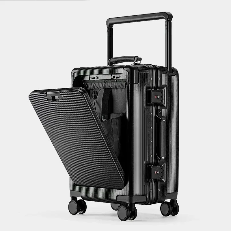valise de voyage à cadre en aluminium, large, avec porte-gobelet, bagage à main 20 pouces, valise à roulettes 24/26 pouces, bagage cabine