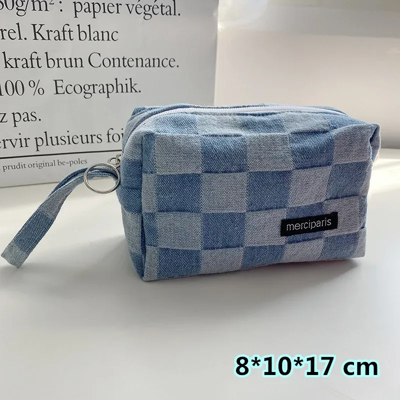 trousse de maquillage de voyage à carreaux, sac de rangement cosmétique, sacs à main pour femmes, portefeuille, étuis à crayons scolaires mignons, sacs en poudre, mode coréenne