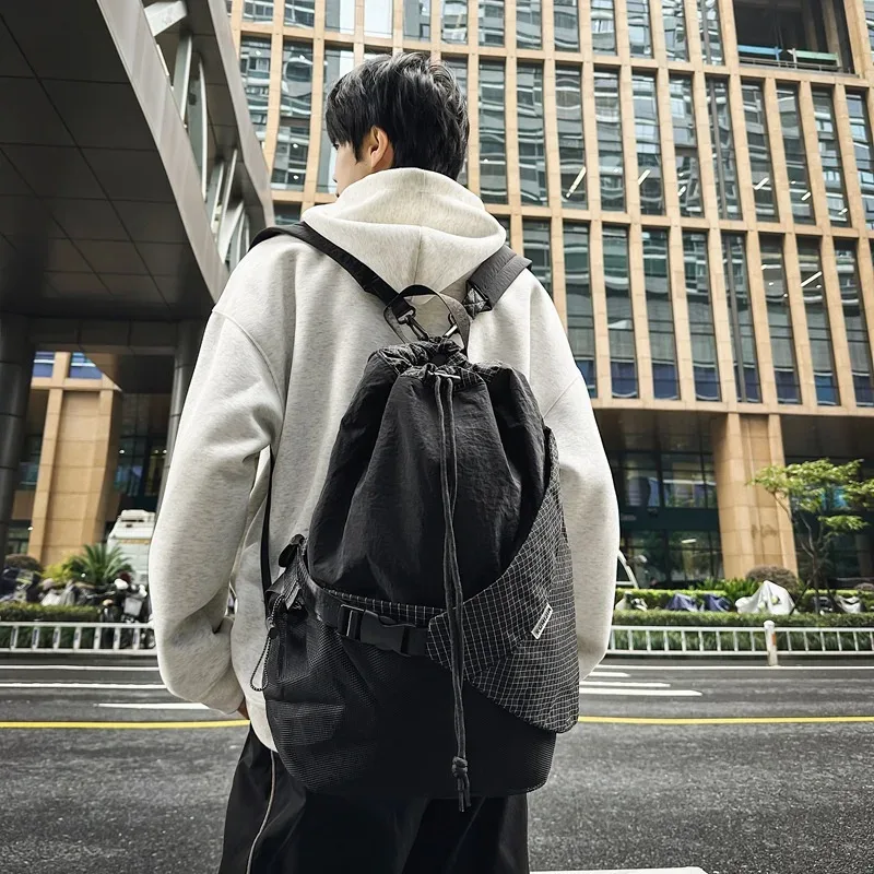 sac à dos multifonction étanche pour hommes et femmes, sac à dos de voyage avec cordon de serrage, style techwear hip hop, sac à bandoulière pour ordinateur portable