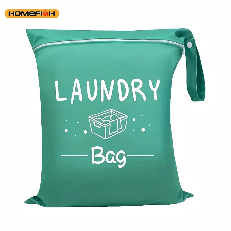 sac à linge en nylon homefish, sac de rangement de voyage, organisateur de vêtements sales lavable en machine, sac à fermeture éclair coloré