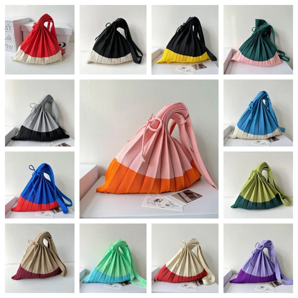 sac à main pliable en tricot, sac de courses grande capacité, sac écologique pliable, pochette à bandoulière, sac plissé de couleur contrastée, sac de voyage