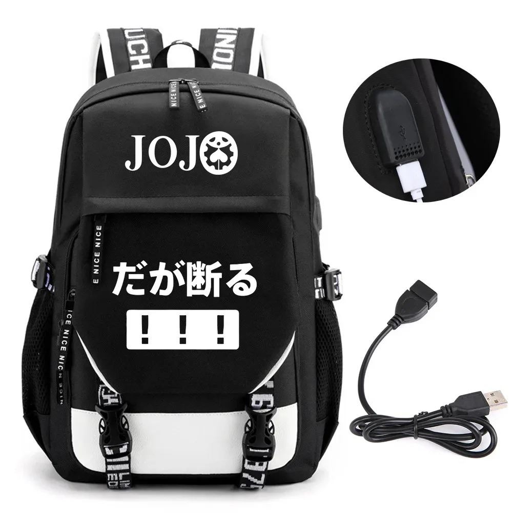 anime jojo bizarre adventure kira sac à dos école livre sacs mochila voyage usb port sac ordinateur portable garçon filles sac à dos