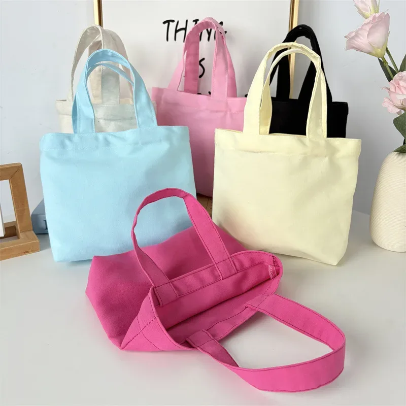 sac fourre-tout coréen en toile, couleur unie simple, sacs de shopping tendance, petits sacs pour le quotidien, sac à main pliable décontracté