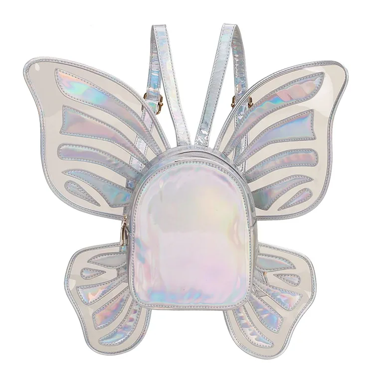 mode femmes laser mini sac à dos papillon ailes d'ange sac à dos pour filles voyage sac à dos décontracté sac d'école en cuir holographique