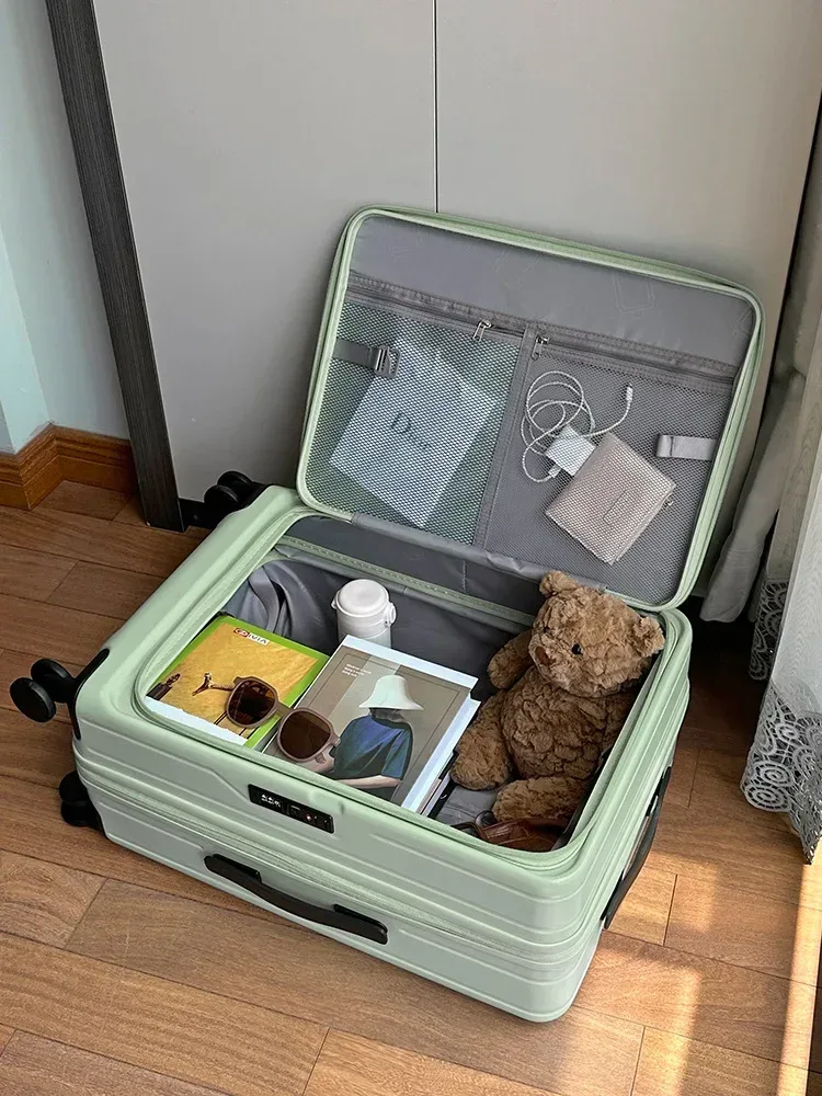 valise de voyage légère à roulettes, coque rigide en pc de 20 pouces à ouverture frontale, valise de cabine multifonctionnelle extensible, 2025