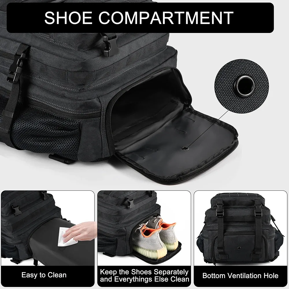 sac à dos tactique lhi 60l pour hommes, sac de sport, de voyage, d'affaires, de camping, de randonnée, avec compartiment pour chaussures