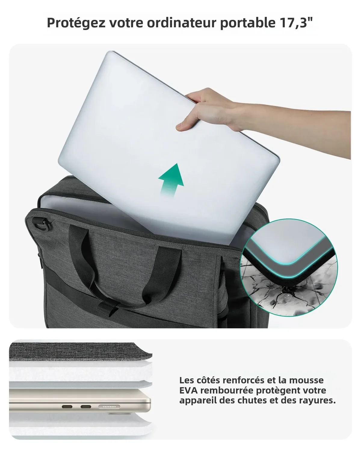 sac dos pvc gris anthracite texturé 36 55 litres organisateur 7 poches rembourré anti choc voyage business école shopping sport