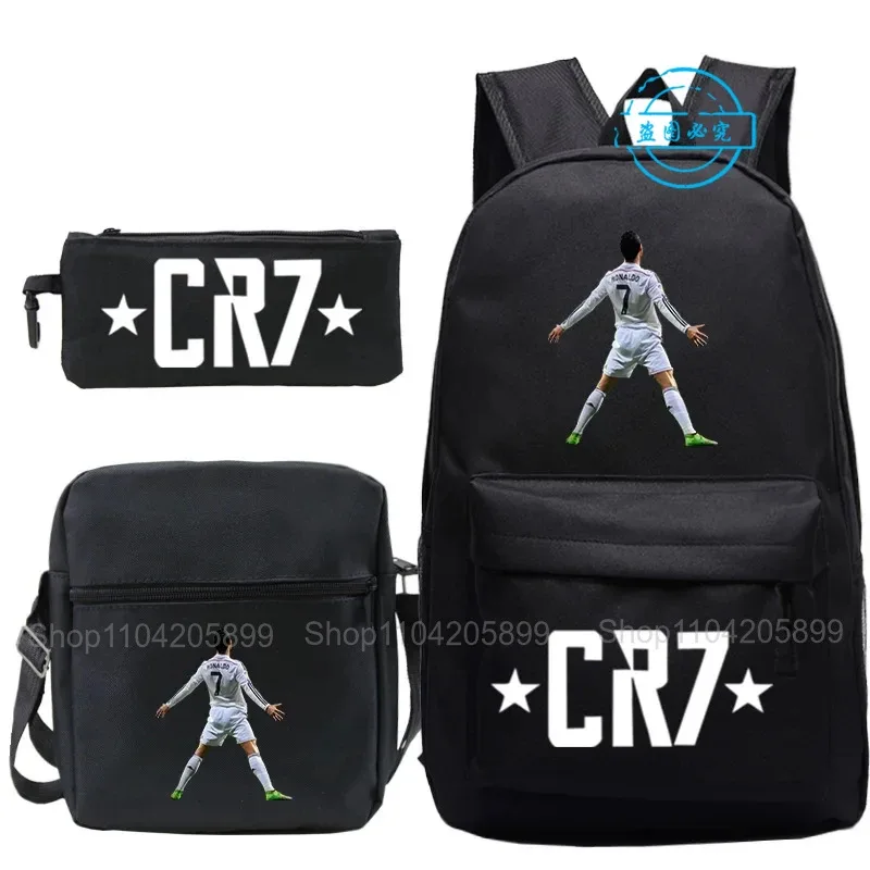 sacs à dos cr7 imprimés ronaldo, 3 pièces, sacs d'école pour garçons et filles, mochila pour étudiants et adolescents, sac à dos de voyage pour ordinateur portable, cadeau
