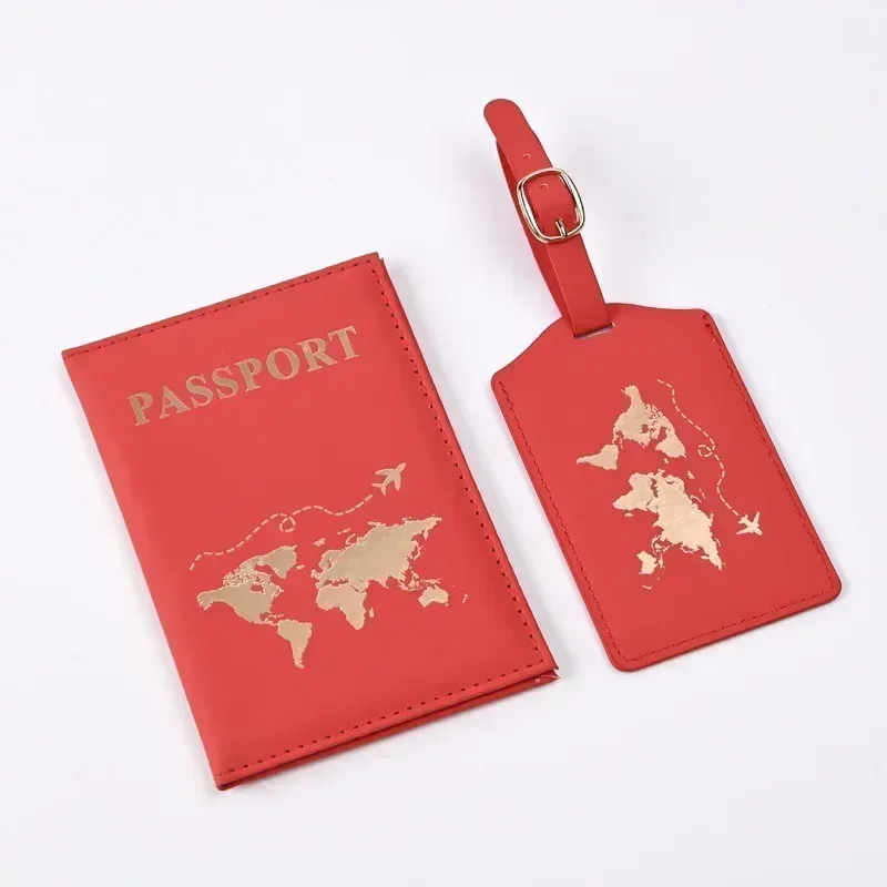 nouvelle couverture de passeport ensemble d'étiquettes de bagage en cuir pu protecteur de passeport étiquettes de bagage passeport portefeuille carte d'identité pince à billets