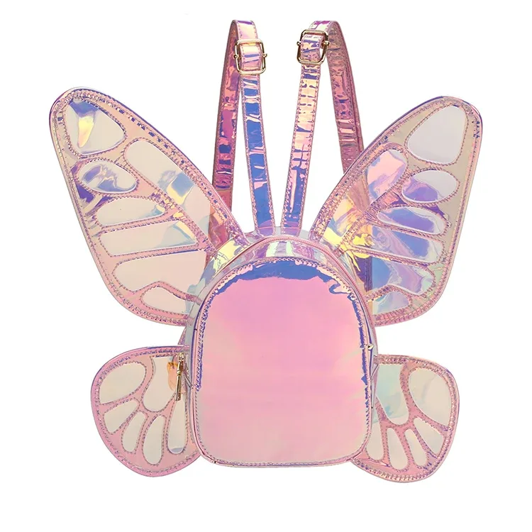 sac à dos drôle d'ailes de papillon d'ange sac à dos d'école laser pour femme pour fille voyage sac à dos décontracté sac d'école en cuir holographique