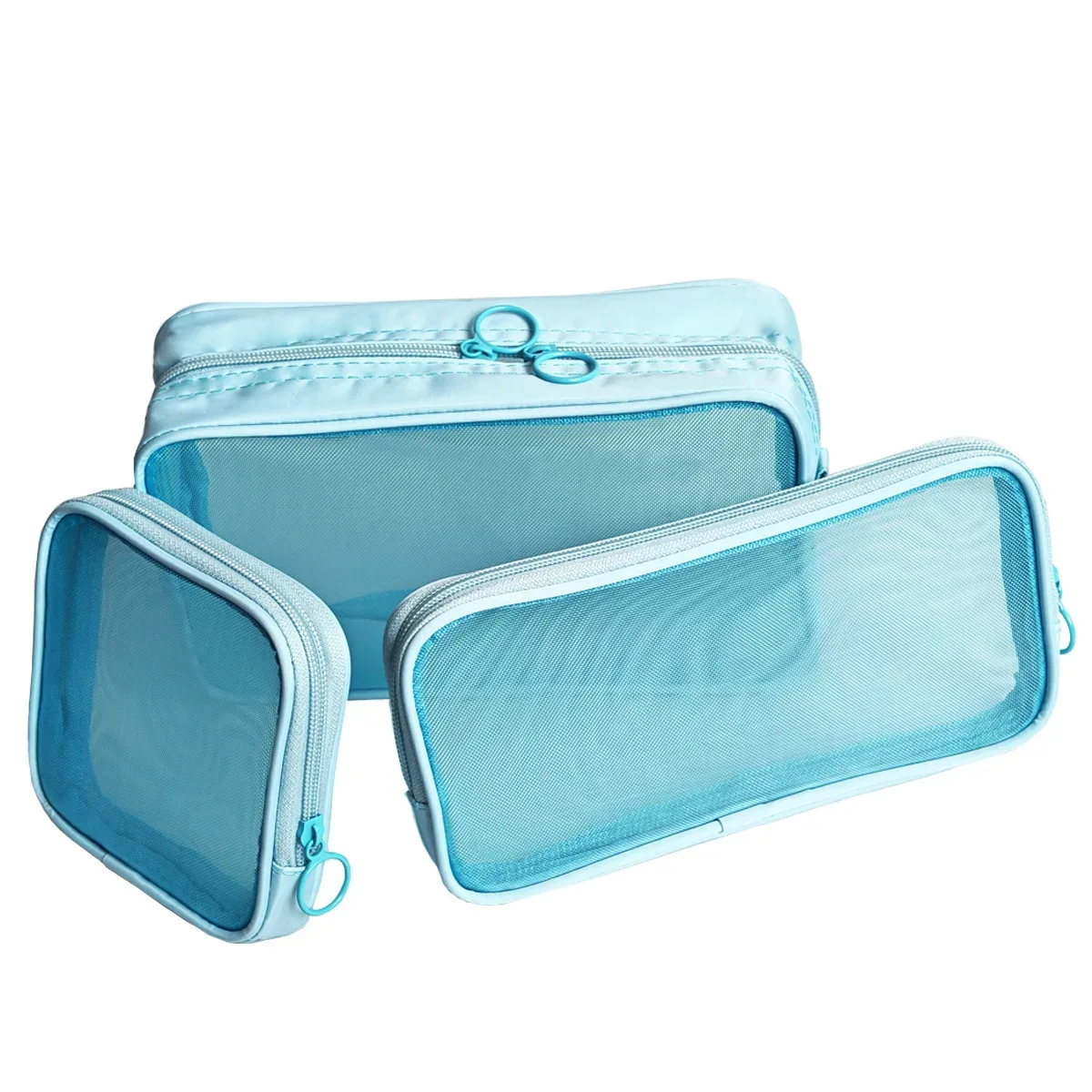 sac cosmétique en maille de nylon grande capacité, sac de rangement portable pour articles de toilette de voyage, organisateur de maquillage respirant et durable avec fermeture éclair