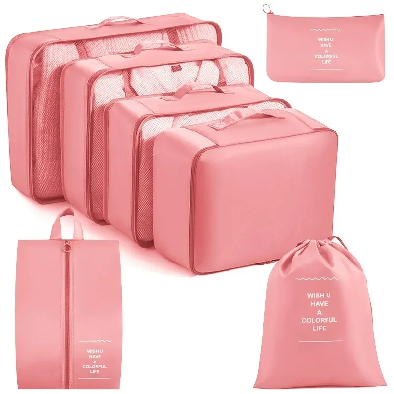 organisateur voyage polyester beige compartiments zippés poches intérieures cube sac compression chaussures pochettes housse vêtements
