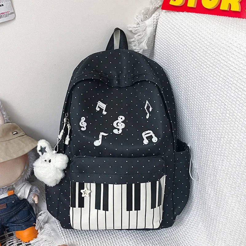 sac à dos en nylon de style coréen avec décor de notes de musique, léger, grande capacité, pour voyage, randonnée et rangement
