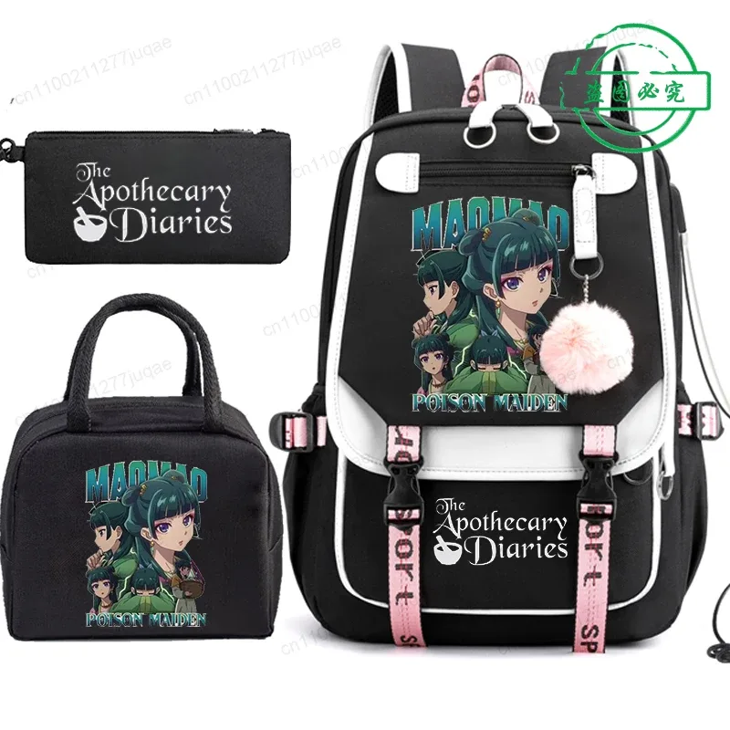 the apothecary diaries maomao anime cartable école sac à dos adolescents fille sac à dos décontracté étudiant retour à l'école bookbag 3 pièces/ensemble