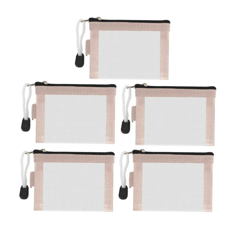 sacs de rangement de cartes en maille de nylon, mini grille transparente, porte-carte de crédit, pochette à fermeture éclair, petit portefeuille de monnaie de voyage, sac de fichiers
