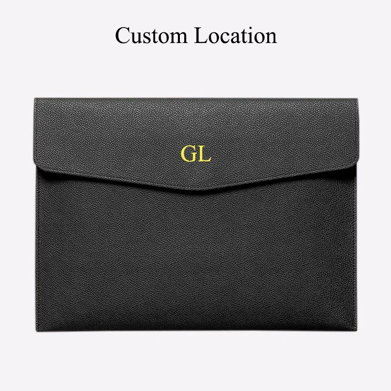 pochette cuir vert grainé loquet fermée aimant rectangulaire qualité supérieure usage professionnel voyage business