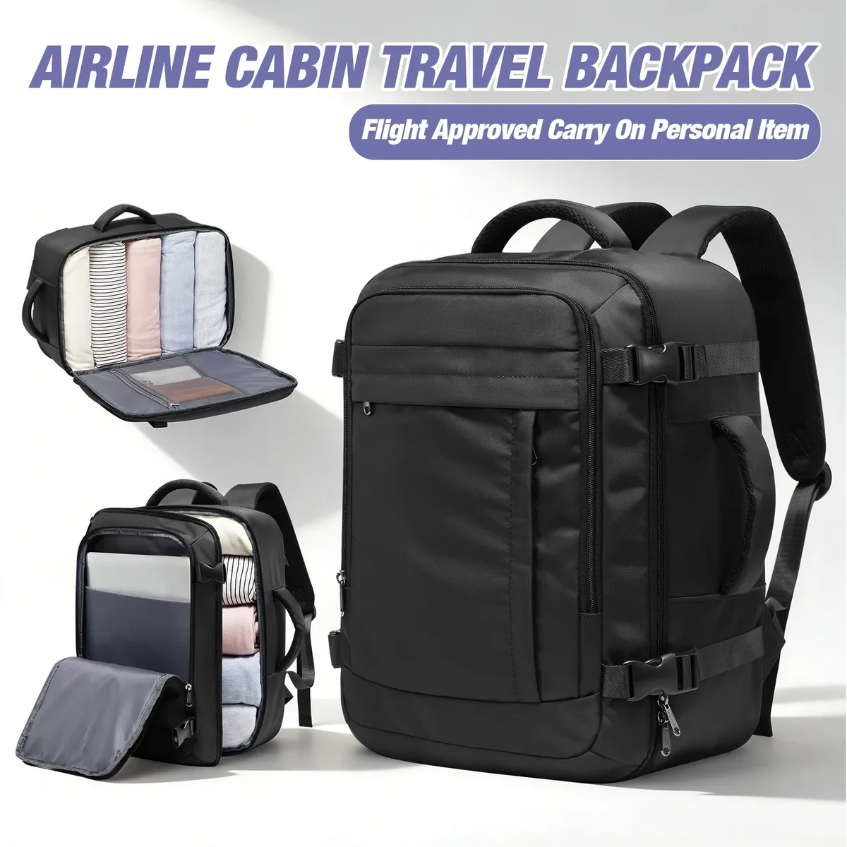 sac dos nylon bleu marine compact léger voyage travail scolaire poche intérieure zippée bandes sangle ajustables