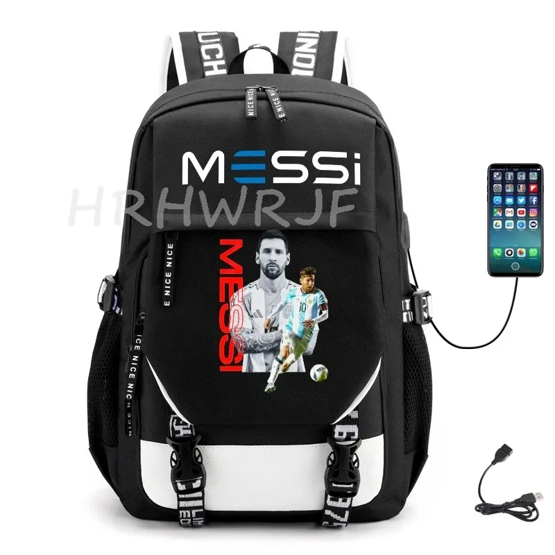 sacs à dos de sport messi imprimés, sacs d'école noirs pour garçons et filles, sacs d'école pour ordinateur portable, pour lycéens