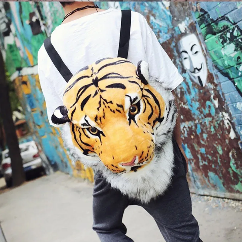 sac dos tissu coton tête tigre motifs pelage orange noir peluche expressive usage étudiant voyage