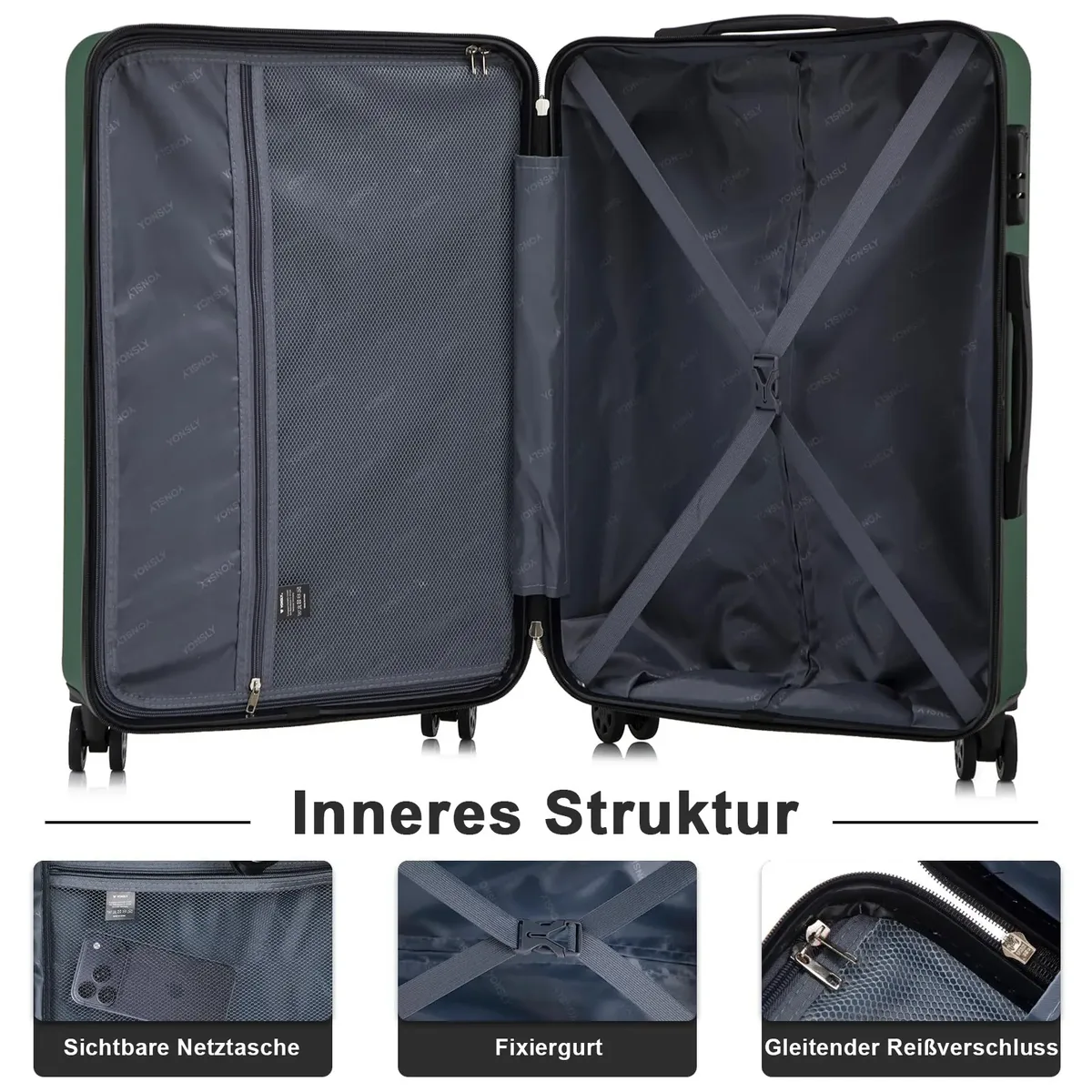 ensemble de 3 valises yonsly comprenant une valise de voyage extensible en nylon de 20 pouces, une trousse de toilette, une valise avec serrure à combinaison et 4 roulettes pivotantes à 360 degrés. °   roues, un spinner, un compartiment en maille et une poignée en caoutchouc souple pour les vacances