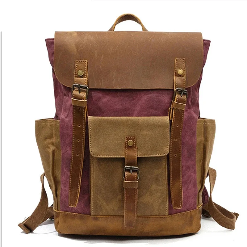 sac à dos pour homme, sac à dos d'ordinateur portable imperméable pour voyage, sac à dos vintage en toile cirée, sac à dos en cuir pour homme, sac d'école