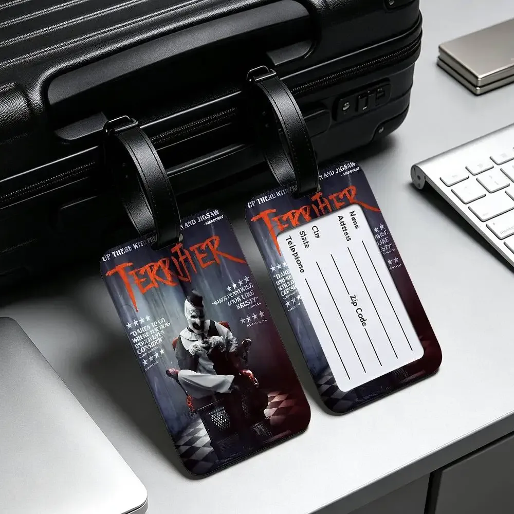 étiquette de bagage en pvc universelle sur le thème du film d'horreur terrifiers, anti-perte, avec carte d'information, étiquette d'identification pour valise et sac à dos