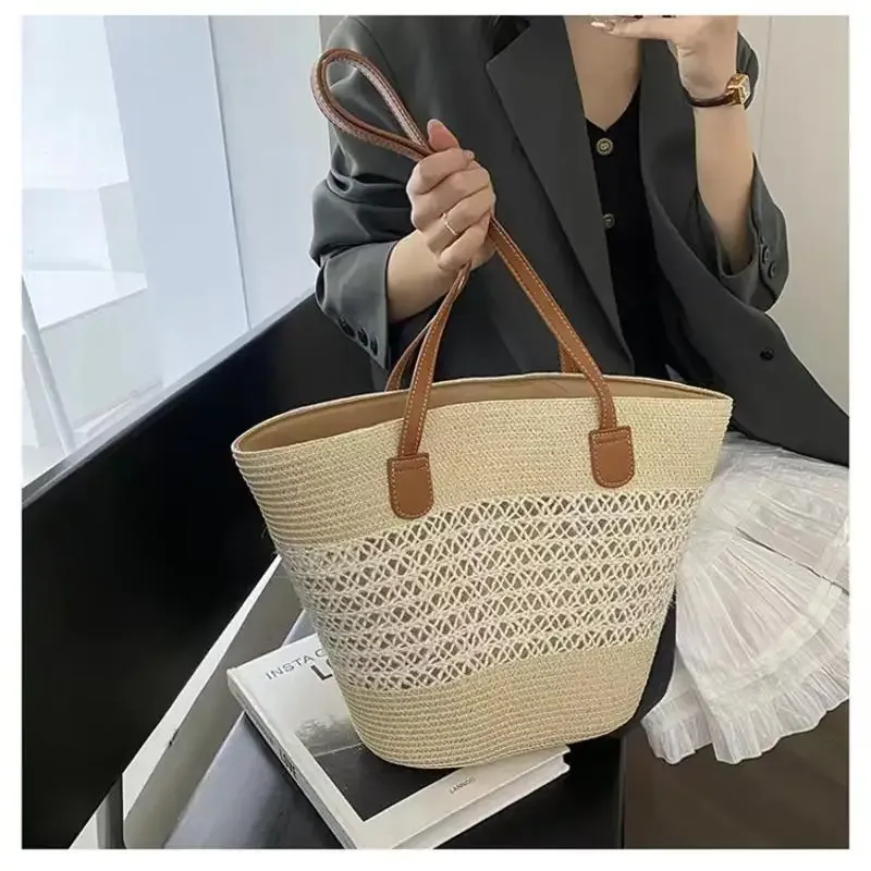 sac à bandoulière en paille inswind pour femmes, grande capacité, pour la plage, les voyages, les vacances, l'usage quotidien, le shopping, les trajets domicile-travail et les courts séjours