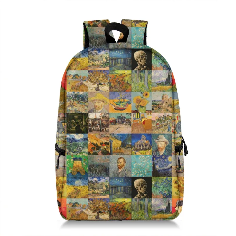 sac à dos peinture à l'huile de claude monet gustability klimt van gogh, cartable de nuit étoilée, baiser de tournesol, cartable de voyage pour femme
