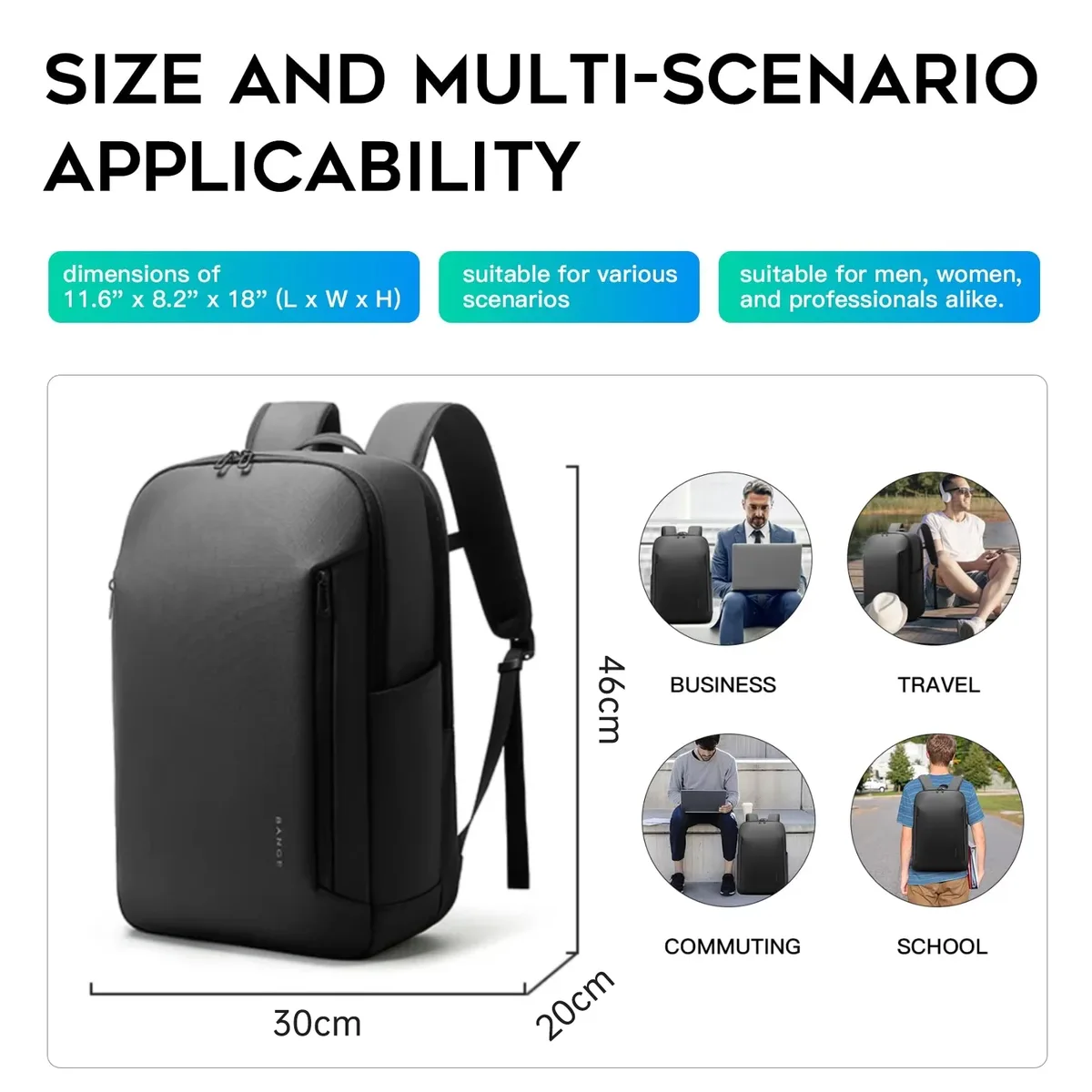 sac pour ordinateur portable bange pour hommes, sac d'école imperméable pour les étudiants, sac à dos de voyage sportif pour hommes d'affaires avec fermeture éclair ykk