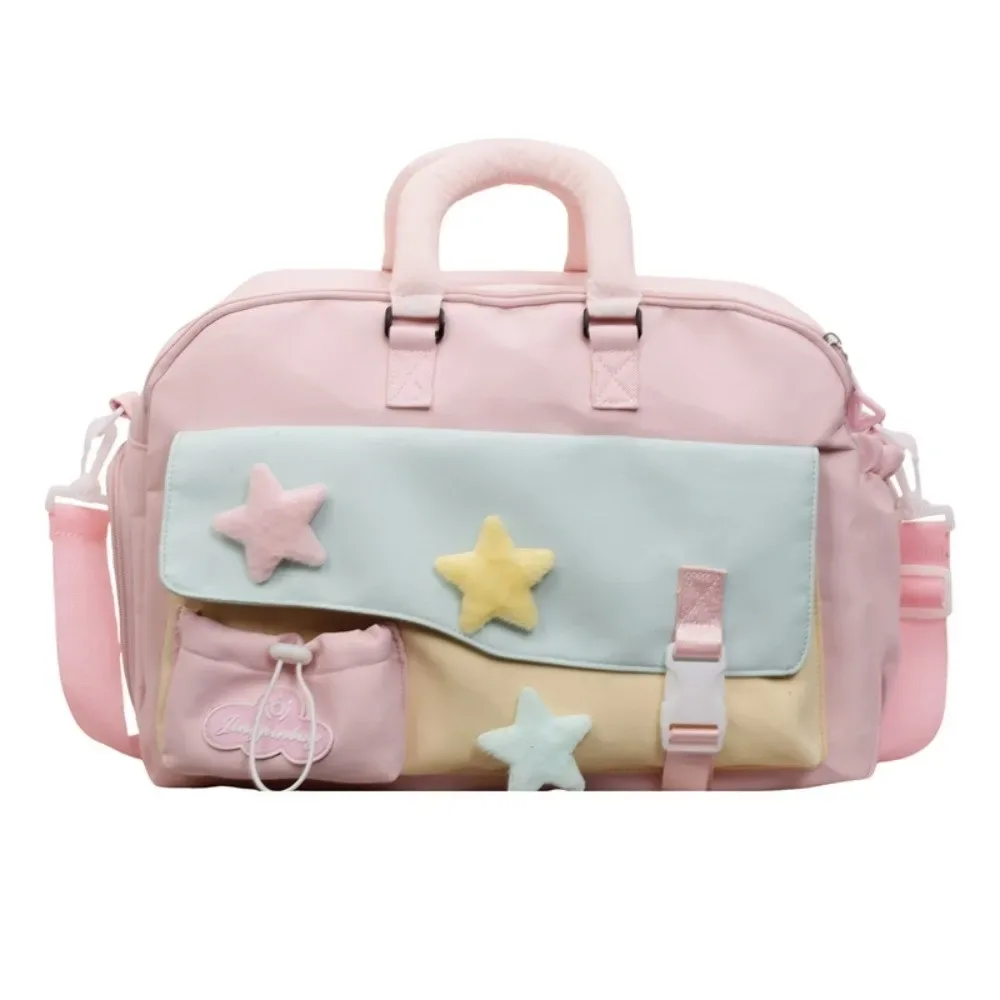 sac de voyage de grande capacité, couleur macaron, sac de sport à plusieurs poches, sac à bandoulière en polyester, sac portable pour les courts séjours.