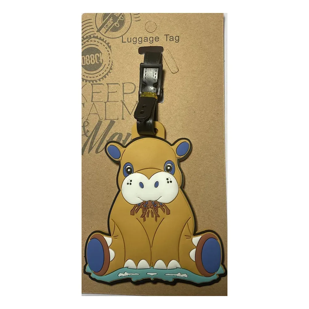 kawaii – étiquette de bagage de voyage en silicone, pingouin hippopotame, sac portable, étiquettes de valise réutilisables, animal de dessin animé, porte-adresse d'identification