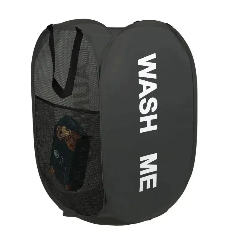 panier à linge en maille de nylon, sac de rangement pliable pour vêtements sales, adapté à la chambre à coucher et à la salle de bains, panier à linge portable indépendant