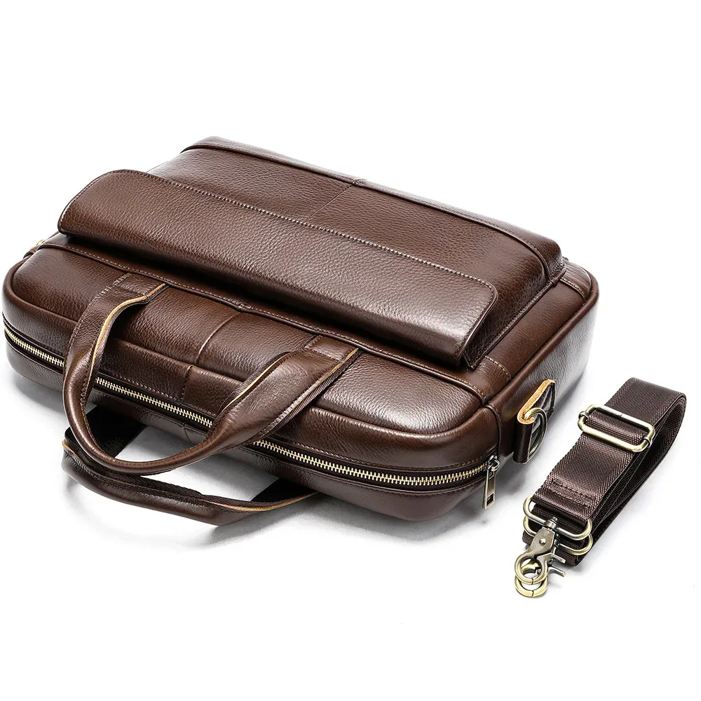 sac à main en cuir de vachette décontracté pour hommes, étui à bombes, sac à bandoulière, grande capacité, ordinateur, entreprise initiée