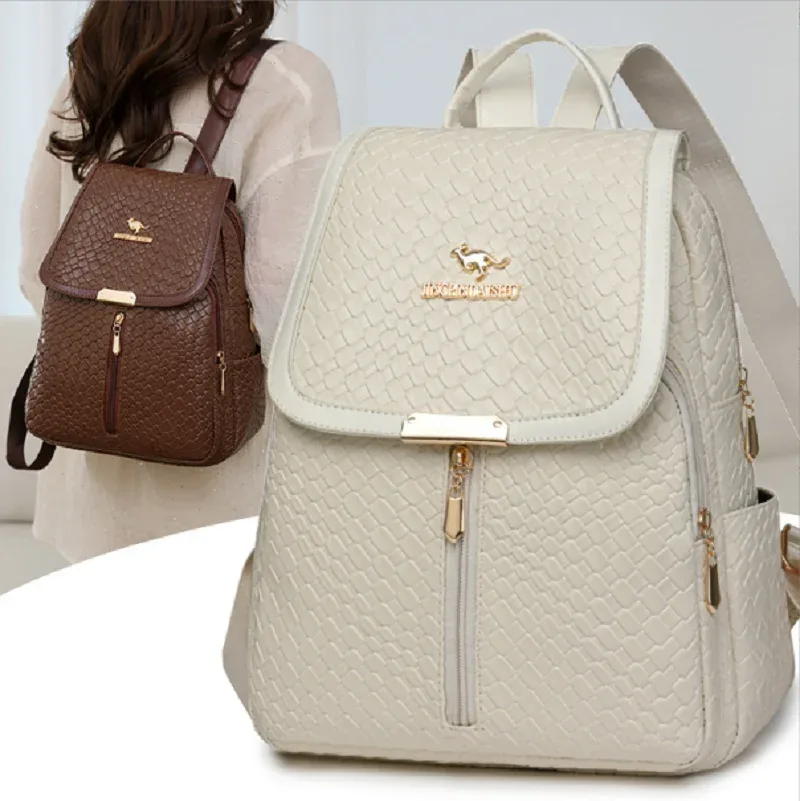 sac dos cuir simili cuir géométrique relief noir beige voyage poche intérieure zippée fermeture éclair poignée souple