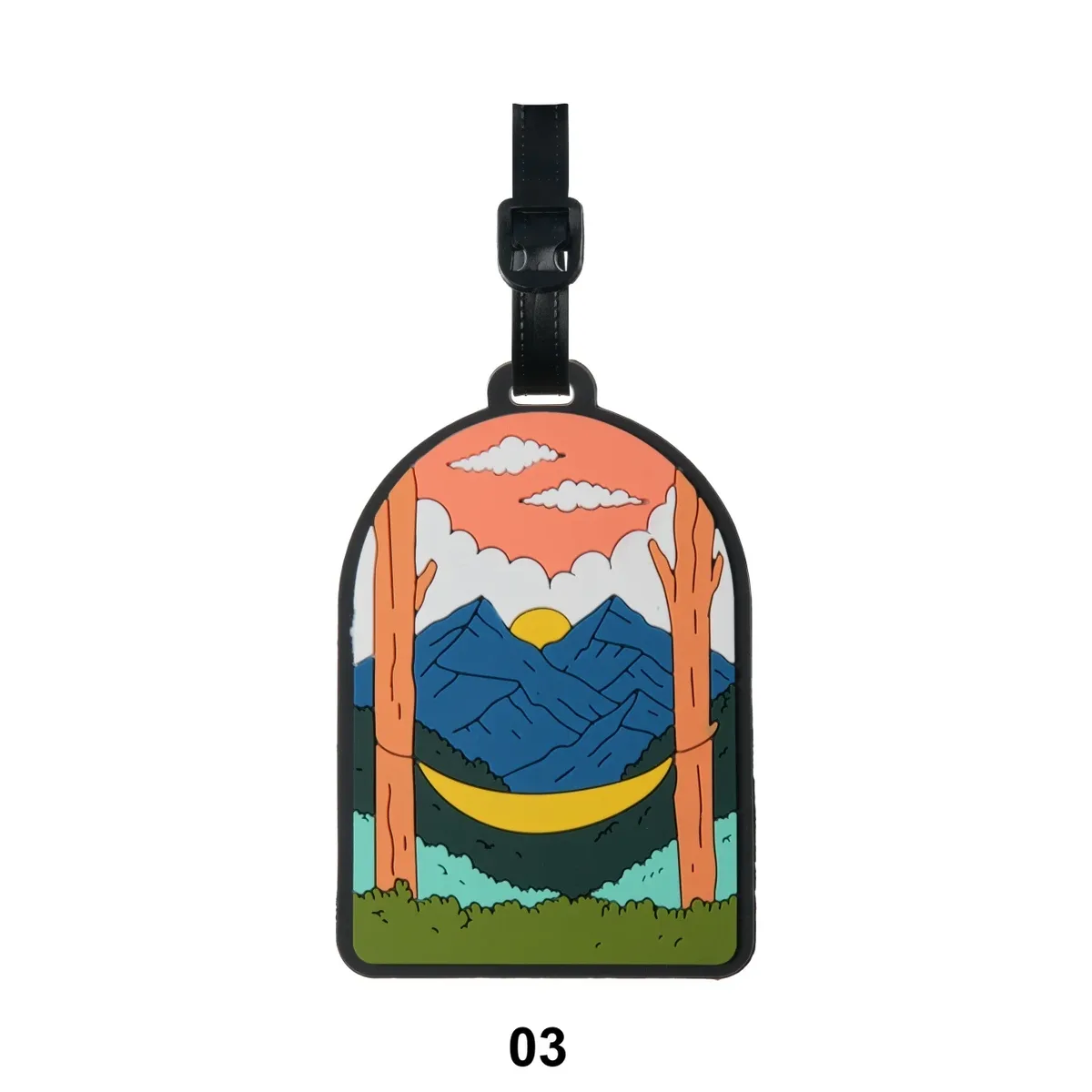 étiquette de bagage pour valises, étiquettes d'identification de bagages avec paysage de montagne et de coucher de soleil pour le voyage, protection de la vie privée pour sacs de voyage