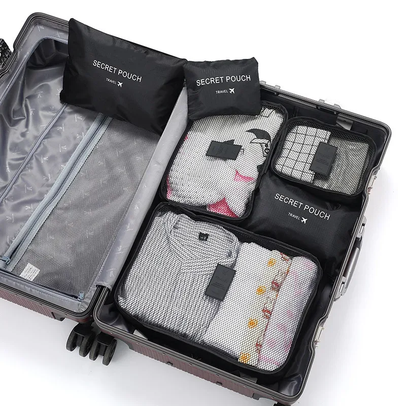 organisateur voyage nylon rose bandes noires lettres dorées résistant polyvalent sac compression cube sacs voyage
