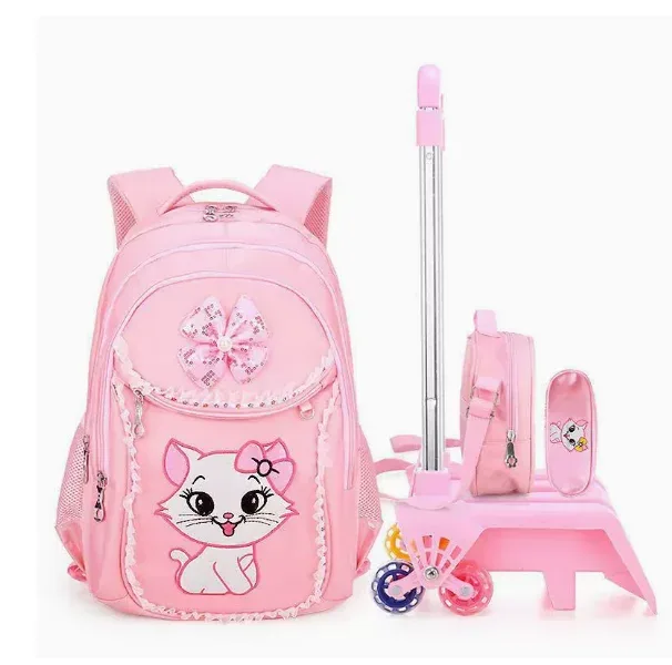 valise sac dos roulettes nylon fleur chat rose filles école voyage transport scolaire jeunesse