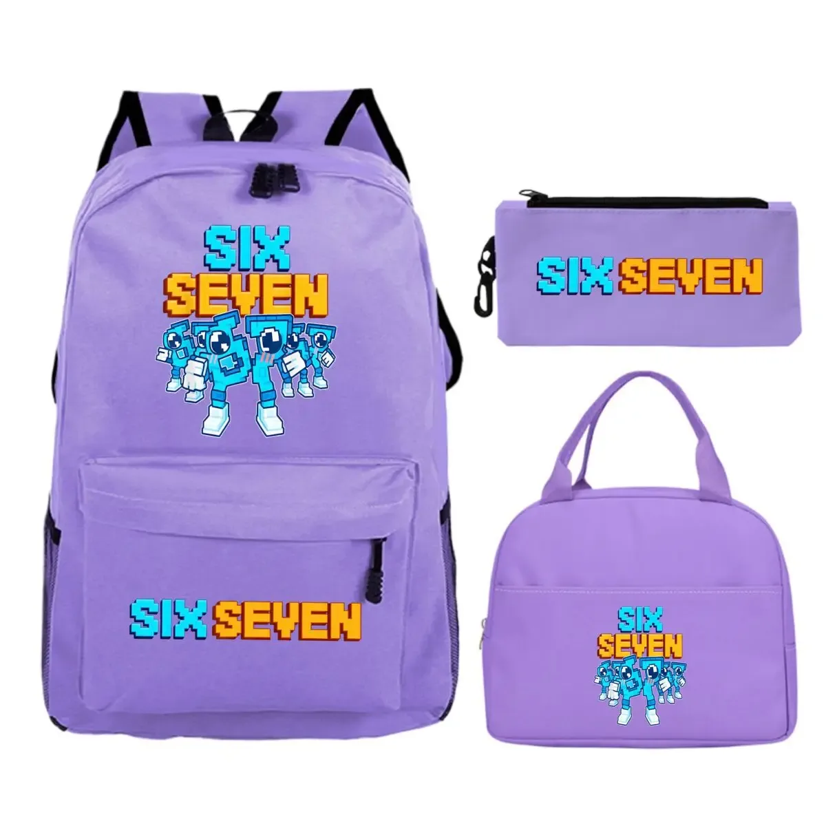 sac dos polyester dessin animé bleu blanc noire bandoulière arquée compartiment intérieur trousse sac lunch usage école voyage