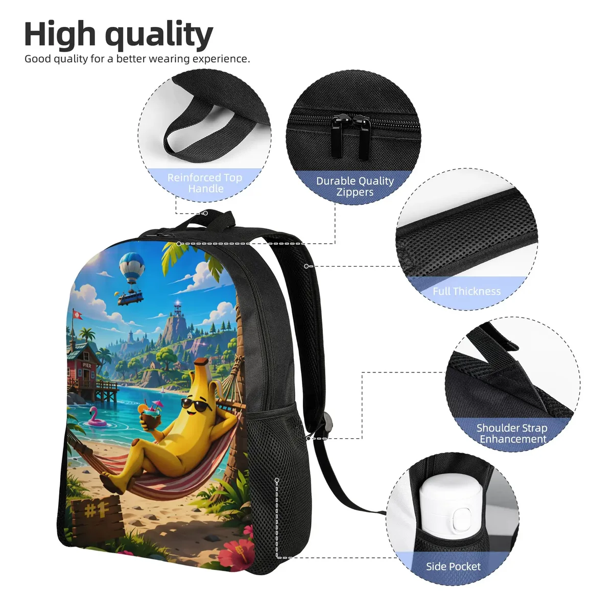 sac à dos peely victory royale banana, sacs à dos kawaii pour garçons et filles, sacs de randonnée souples pour lycée, sac à dos design