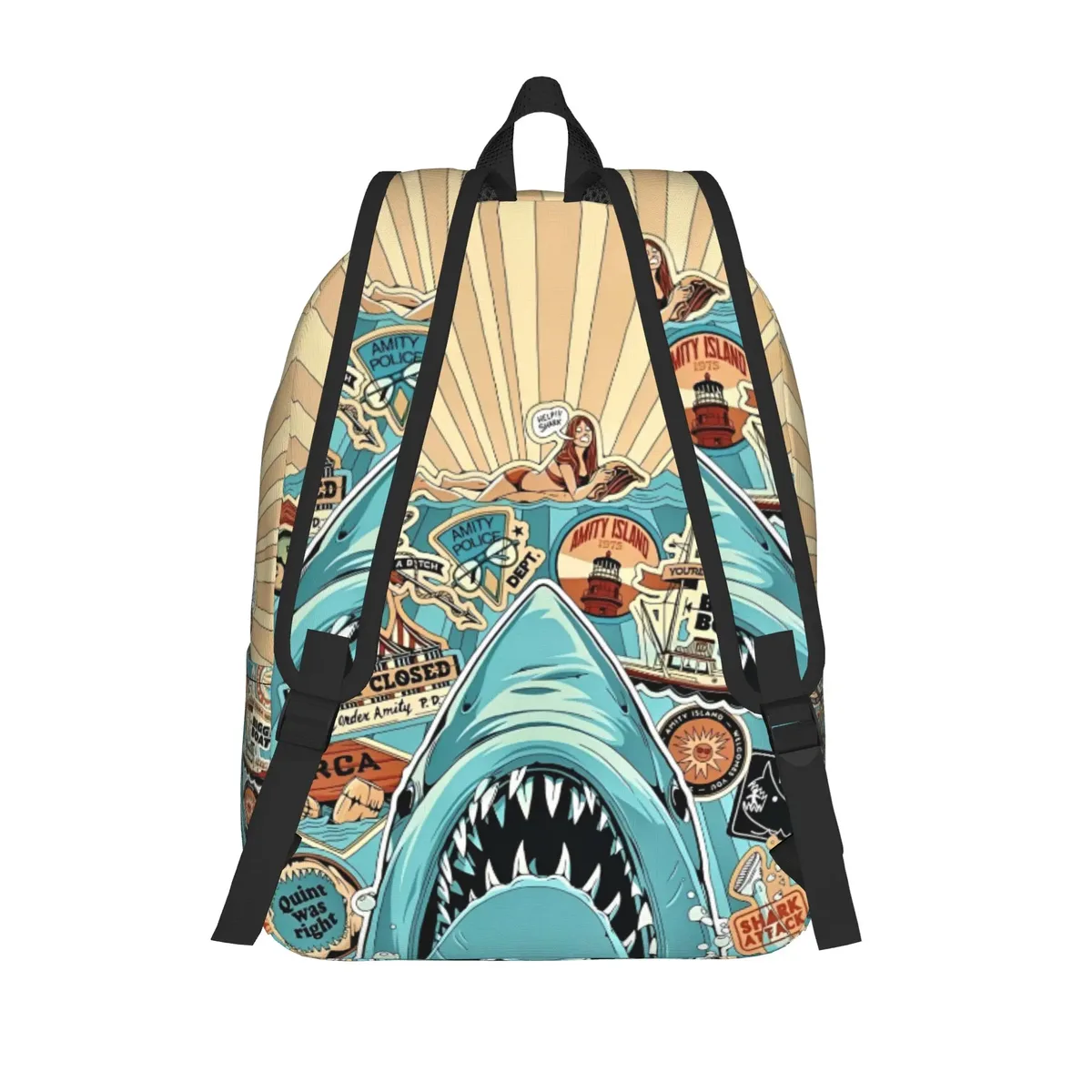sac à dos jaw-shark classic film amity island pour hommes, femmes, adolescents, étudiants, randonnée, voyage, sac à dos de jour, sac à bandoulière pour ordinateur portable, extérieur