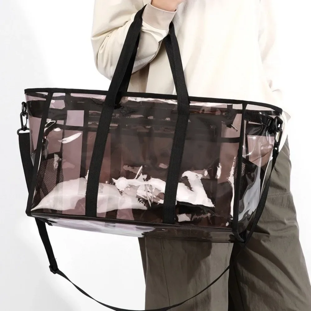 sac bandoulière transparent grande capacité, sac de toilette imperméable en pvc, sac de plage et de natation léger et surdimensionné
