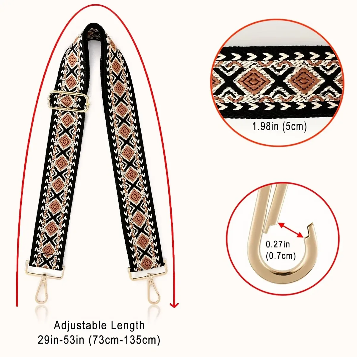 sangle de sac à main de style ethnique, bandoulière de sac à bandoulière, sangle de sac à main de subdivision, simple, réglable, large, portable, 1pc