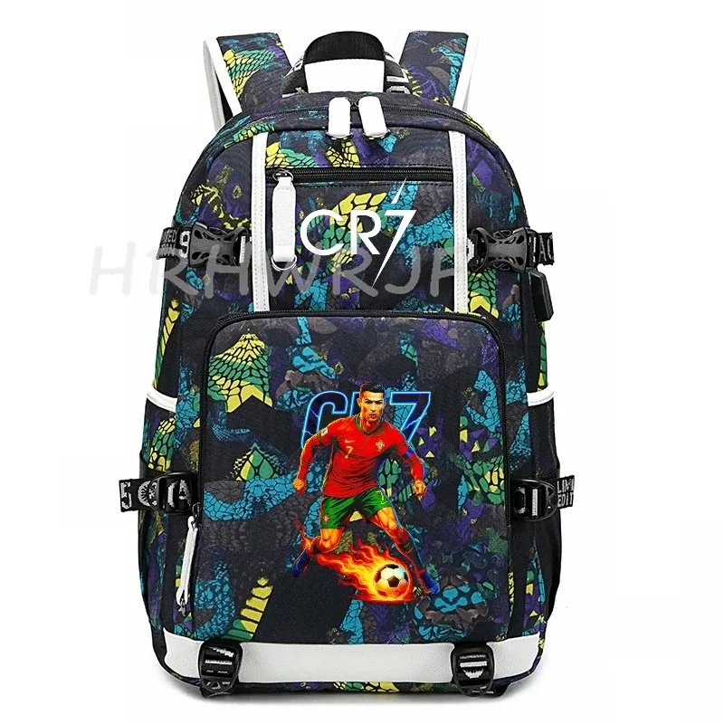 sac à dos camouflage cr7 avec usb, sac d'école pour filles et garçons du secondaire, pour adolescents, simple, multi-poches, capacité de voyage, sac à dos de randonnée pour hommes