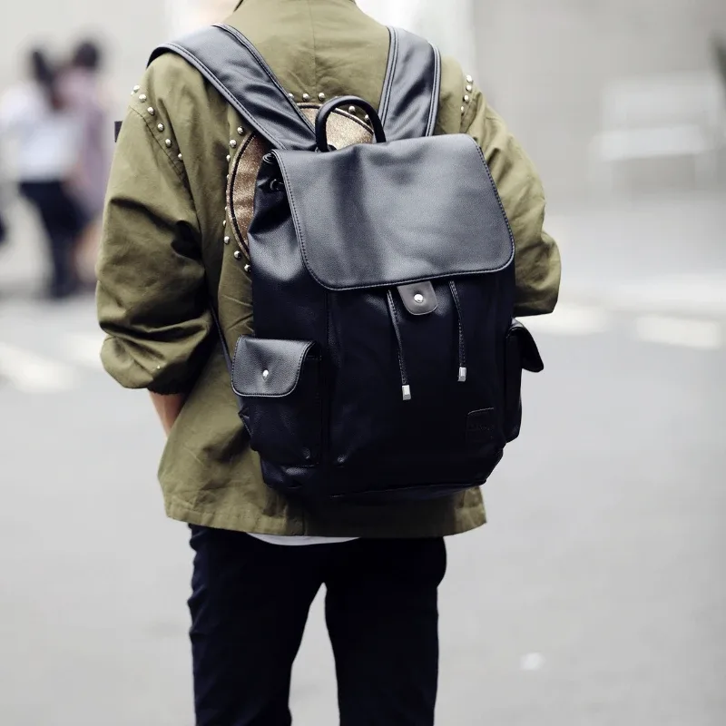sac à dos de voyage à cordon de serrage pour hommes, sacs à dos en cuir pu de haute qualité, sac à dos au design tendance, cartable souple