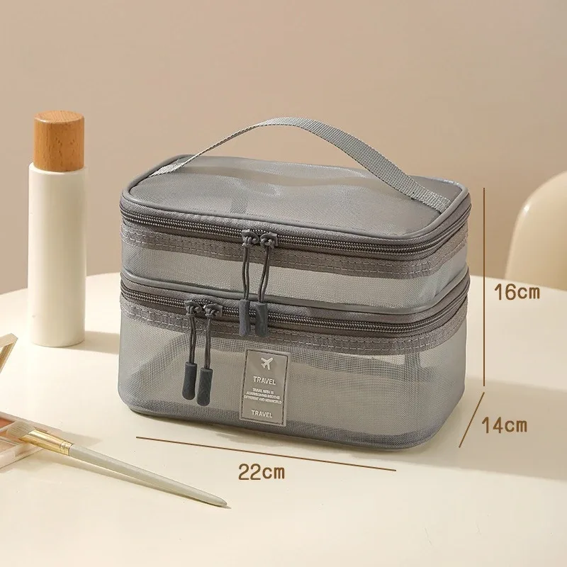 nouvelle trousse de toilette en maille, trousse de maquillage de voyage grande capacité à 3 couches, sac de rangement portable pour voyages d'affaires zy524