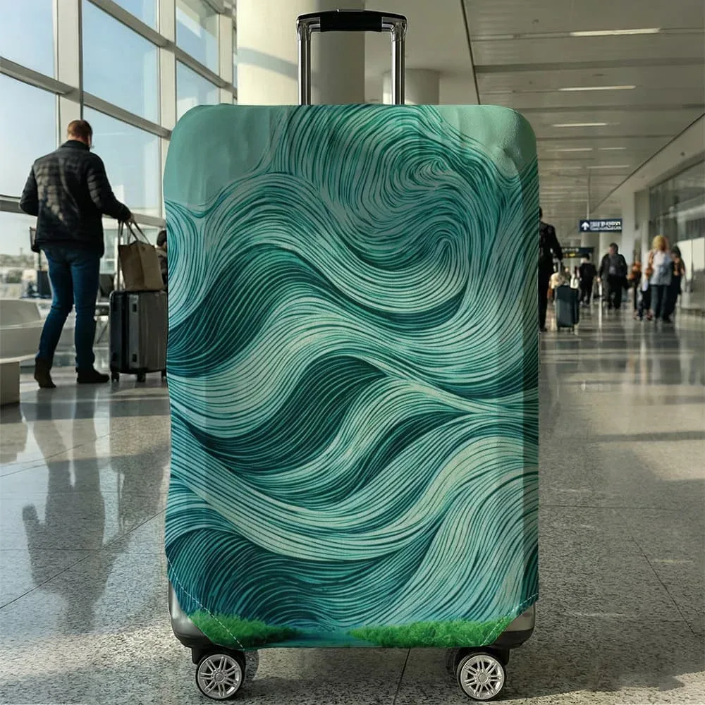 housse de protection pour bagages à motif de lignes ondulées bleu et violet, adaptée aux bagages de 18 à 32 pouces, avec poignées, accessoire de voyage
